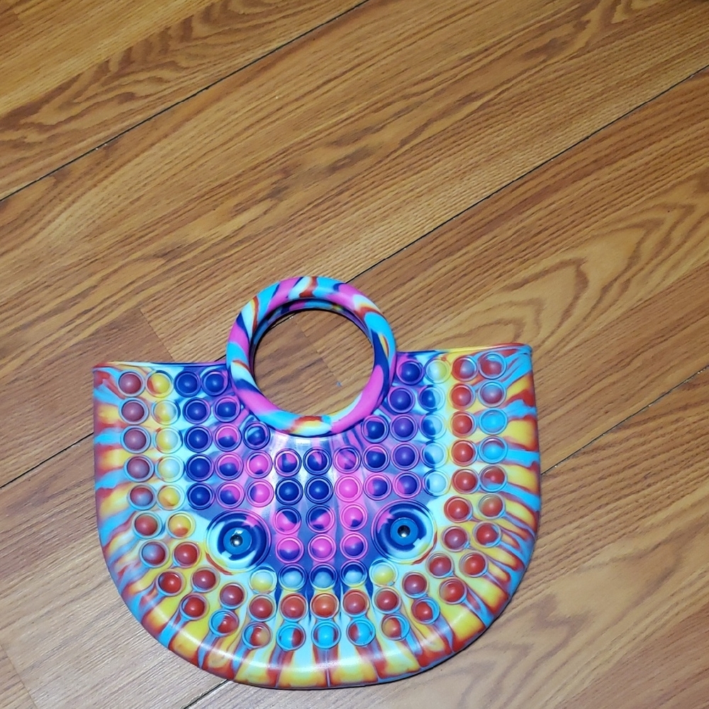 POP IT FIDGET Colorful Rainbow Rubber Purse Bag With Eyes‎